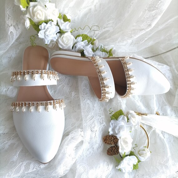 Buy Low Heels Decorated Bridal Mules Pointed Mule Shoes Wedding