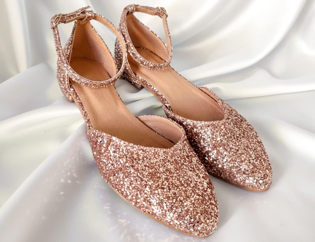 rose gold dress shoe Girls Rose Gold Glitter Dress Shoes – Toddler Sizes 1–8 Rose Gold / 3 main image 1