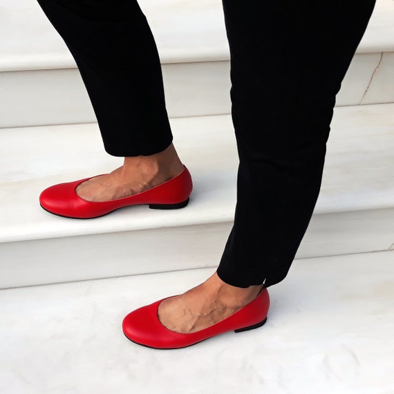 Til ære for gødning Let at læse Handmade Red Ballerinas Shoes Leather Flats Women's - Etsy