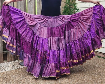 25 yard vintage silk sari skirt ideal for group improv bellydance BLACKTUP®   purple Tornasol