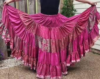 25 yard sari skirt ideal for group improv bellydance BLACKTUP® Nomada skirt rose