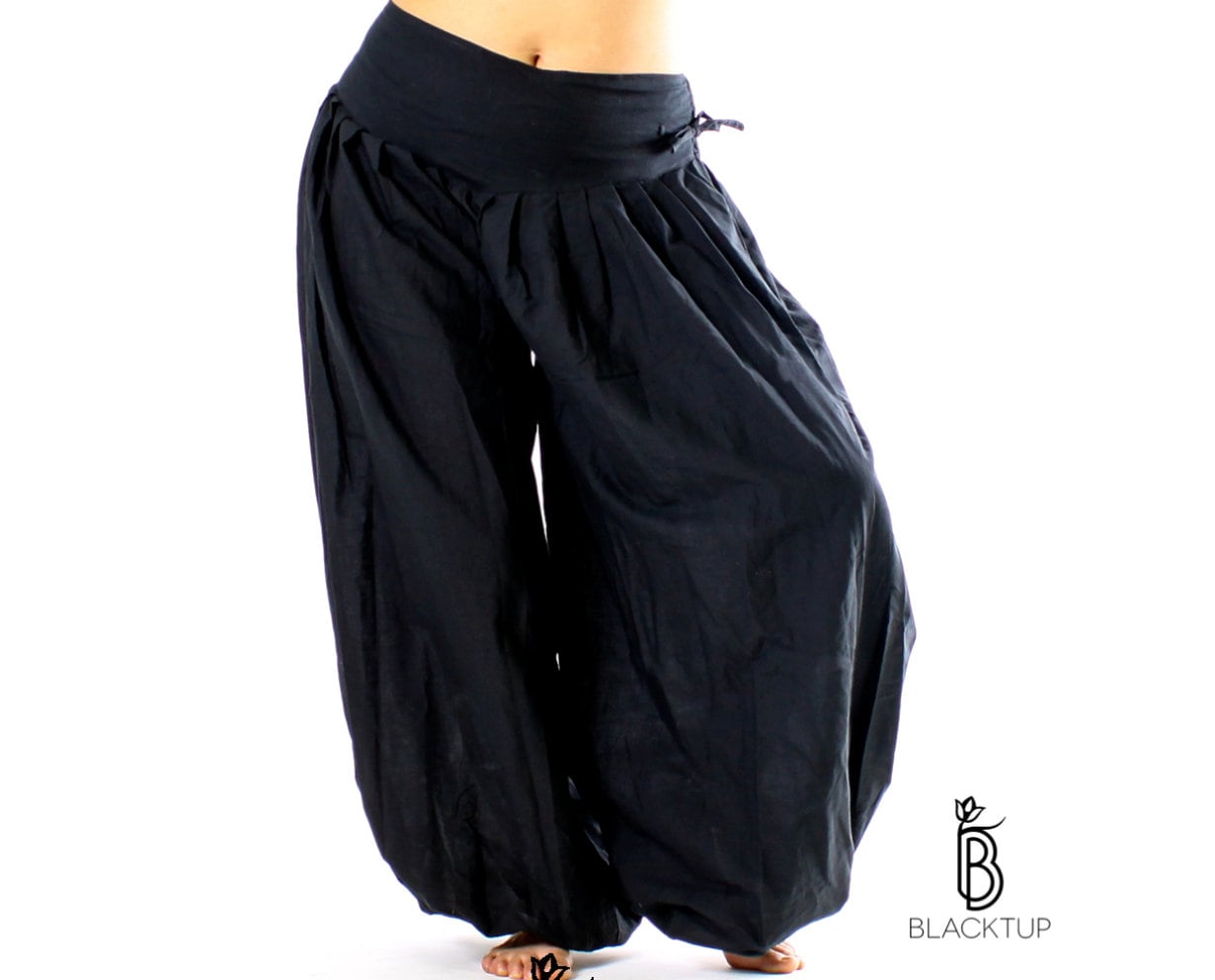 Fusion Bellydance Artisanal Black Cotton Bloomer Harem Pant