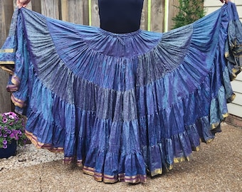 25m Vintage Seiden Sari Rock ideal für Gruppe Improv Bauchtanz BLACKTUP® Blue Tornasol