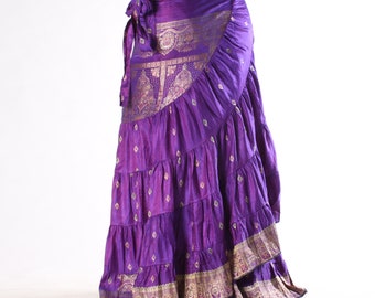 Wrap brocade vintage sari skirt  sarong purple