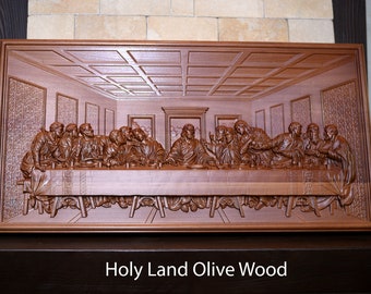 Piece of art of last supper made of oak wood big size