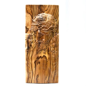 Jesus face with super fine details carved in olive wood