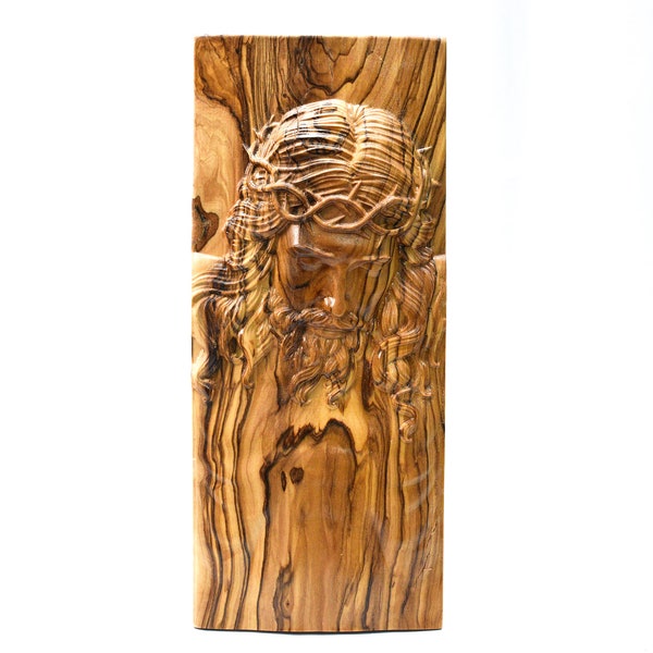 Jesus face with super fine details carved in olive wood