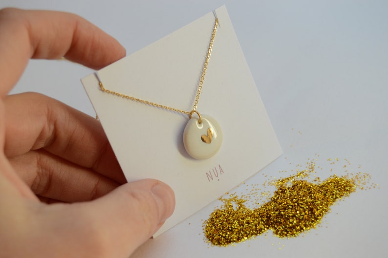 Saint valentine jewelry. Heart pendant Porcelain Valentine/'s necklace Love pendant White pendant with a little heart