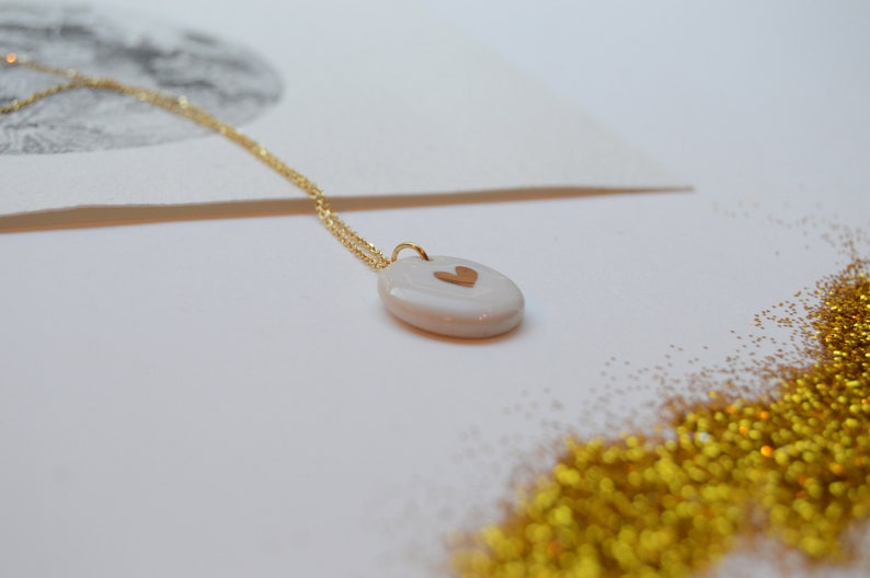 Saint valentine jewelry. Heart pendant Porcelain Valentine/'s necklace Love pendant White pendant with a little heart