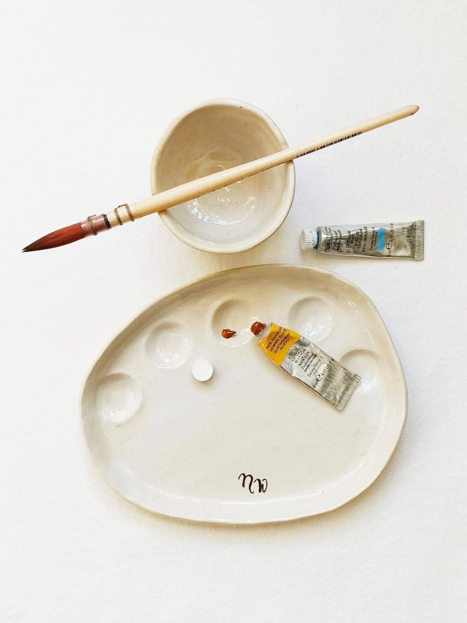 Ceramic palette Paint palette gift set Paint watercolor cup Etsy