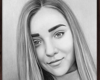 Graphite pencil Portrait from photo. Custom Commission Drawing girls female Birhtday Gift for your girlfriend. Realistic hand drawing.
