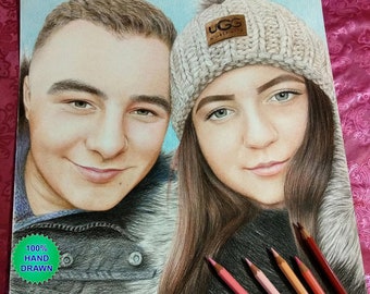 Colored Pencil Portrait from photo Custom Commission Family Couples Realistic lifelike hand drawn portrait. Anniversary Birthday drawing.