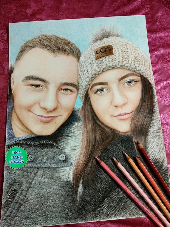 Colored Pencil Portrait from photo Custom Commission Family Couples Realistic lifelike hand drawn portrait. Anniversary Birthday drawing.