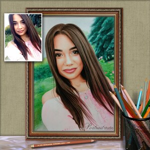 Colored Pencil Commission Custom girls portrait from photo. Girlfriend Birthday Memorable Christmas Gift for her. Realistic hand drawing.