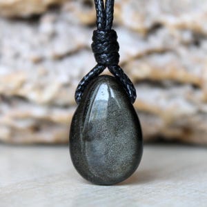 Gold obsidian pendant women Black Necklace Black Gold pendant men Obsidian jewelry Black Gold stone necklace
