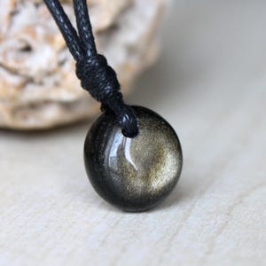 Gold obsidian pendant women Black Necklace Black Gold pendant Obsidian jewelry Black Gold stone necklace