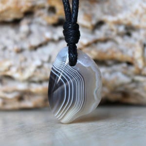 Botswana Agate Pendant Botswana Agate Necklace Banded Grey agate pendant Gift stone for girlfriend Agate jewelry for boyfriend