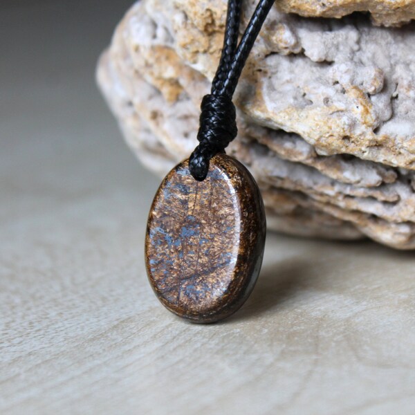 Bronzite pendant for Men Bronzite necklace Brown stone Bronzite women jewelry gift for boyfriend Brown pendant