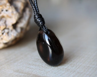 Ciondolo in quarzo fumé nero Collana in quarzo Morion Ciondolo da uomo nero Gioielli in quarzo nero Pietra regalo per il fidanzato