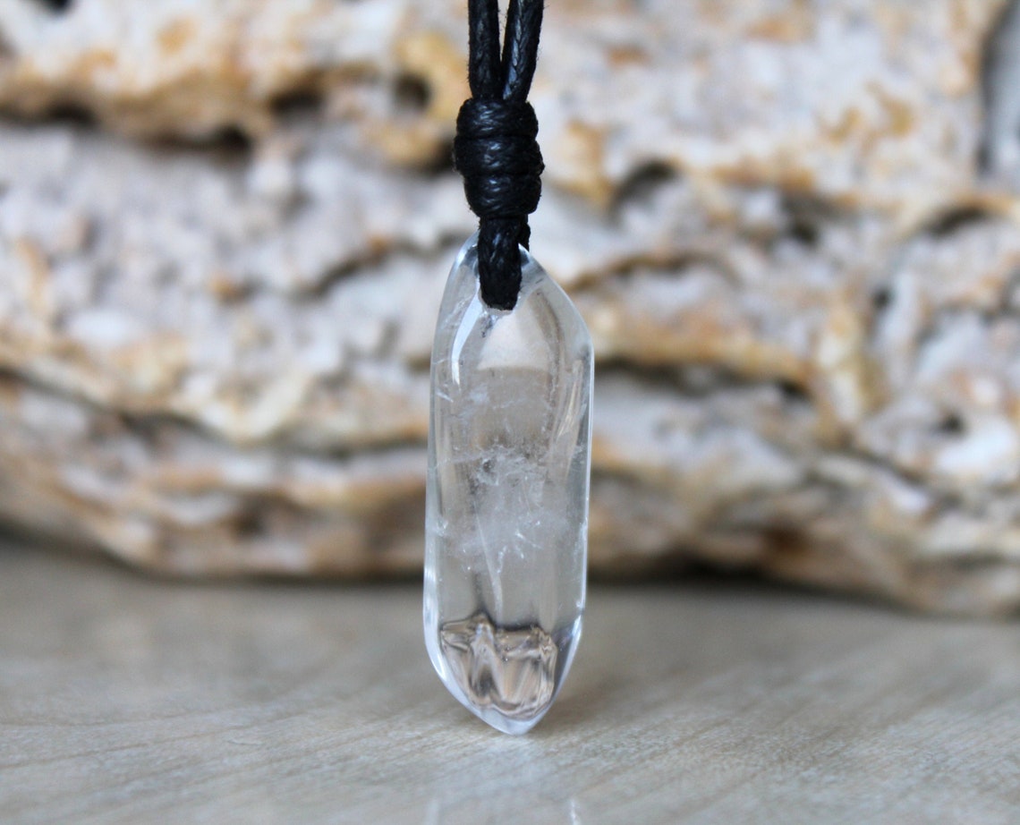 Clear Quartz Pendant Rock crystal pendant Mens Necklace Clear | Etsy
