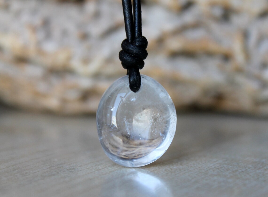 Clear Quartz Pendant Rock crystal pendant Mens Necklace Clear | Etsy