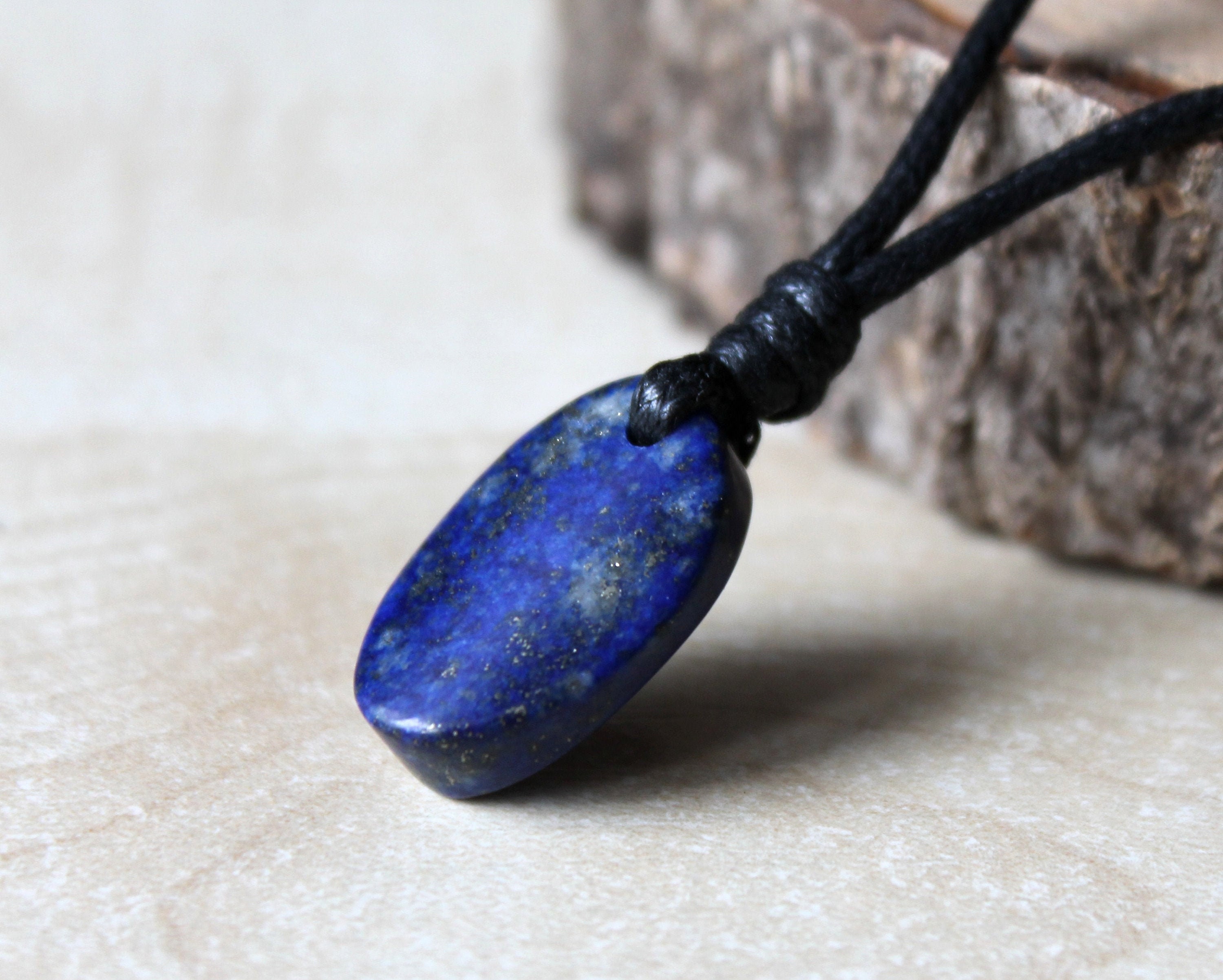 Lapis Lazuli Pendant Blue Lapis Necklace Stone Necklace Men Etsy