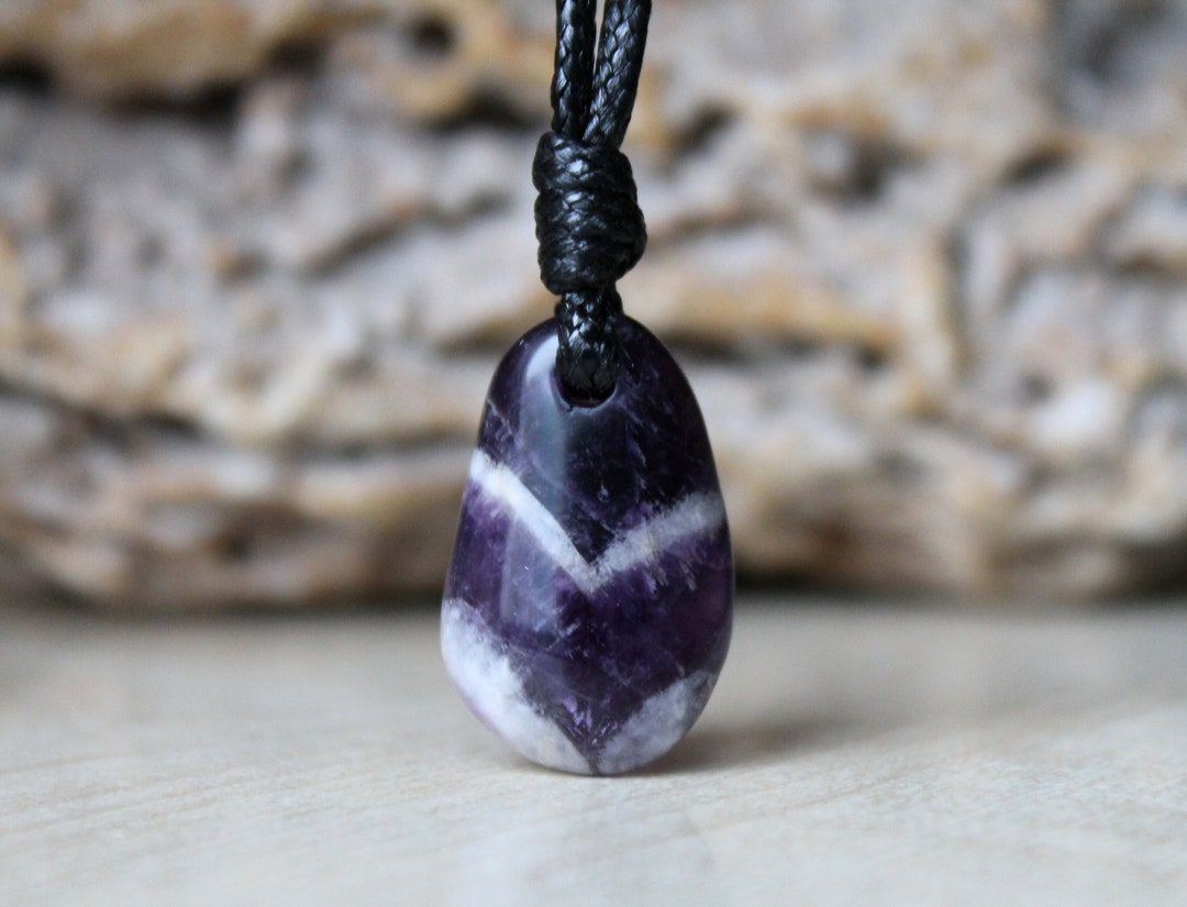 •CHEVRON AMETHYST - SLENDER TEAR• sterling silver pendant main image 1