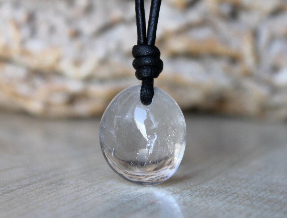 Clear Quartz Pendant Rock crystal pendant Mens Necklace Clear Etsy