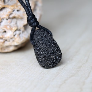 Lava Pendant Men stone necklace Lava jewelry Black stone necklace Gift stone for boyfriend for girlfriend Black pendant