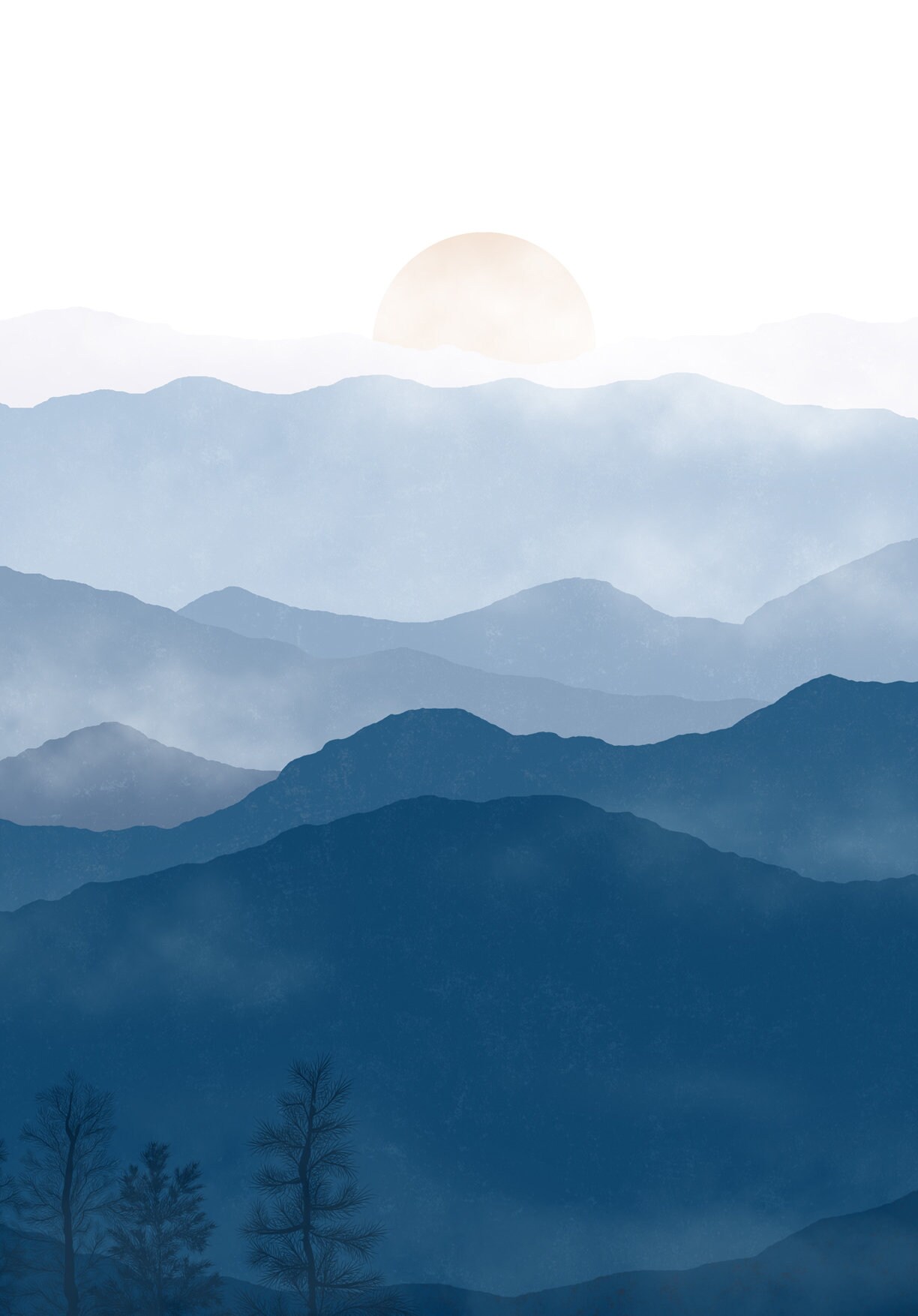 Blue ridge mountains wall art Set of 3 prints Abstract navy Etsy