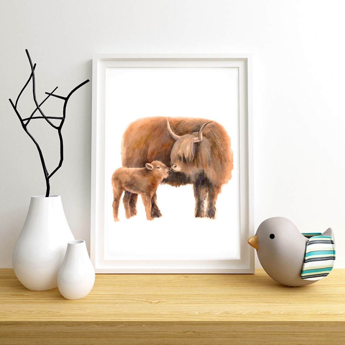 Highland cow nursery wall art Mama and baby cow art print Etsy