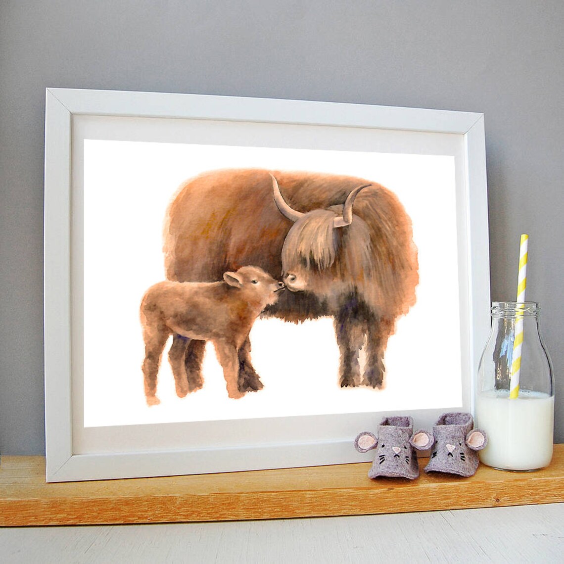 Highland cow wall art Farm animal nursery decor Mama cow print Etsy