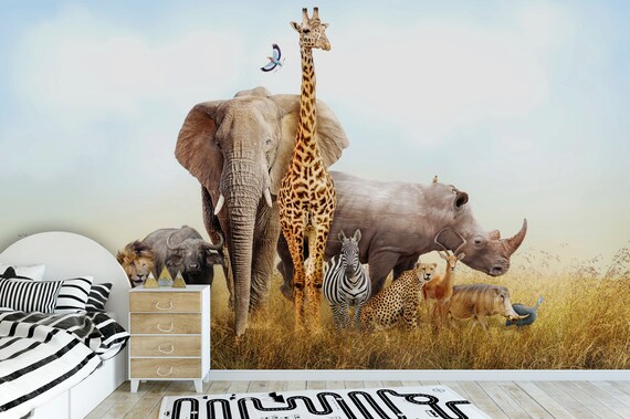 Peel-and-Stick Removable Wallpaper Origami Animals African Safari Wild Lion
