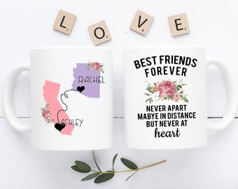 Coffee Mug | Best Friends Forever Never Apart | Long Distance Gift | Custom State To State Mug | Best Friend Gift | Going Away Gift