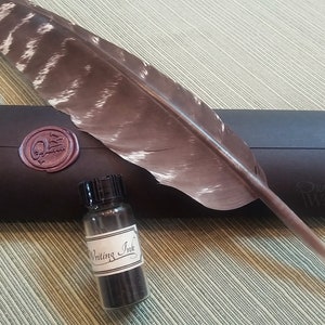 Handgeschnittenes Truthahn Federkiel Geschenkset - Tinte und Geschenkbox inklusive!