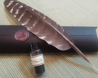 Juego de regalo de pluma de pavo cortada a mano: ¡tinta y caja de regalo incluidas!
