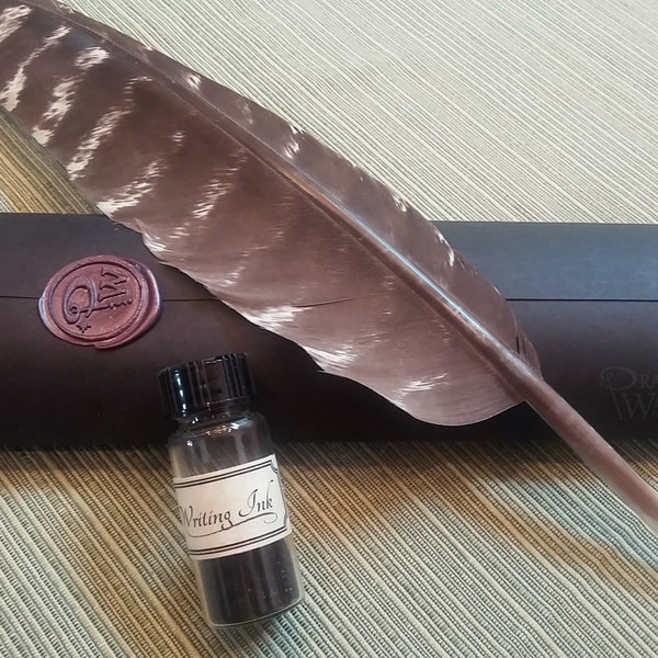 Hand-cut Turkey Feather Quill Pen Gift Set - Ink and Gift Box Included!