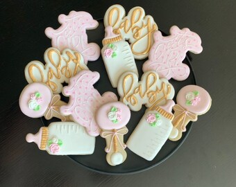 Baby Shower Cookies Girl Etsy Baby Shower Cookies Girl Etsy