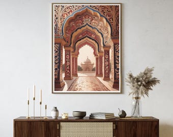 Mughal Arch Print | Pakistani Palace Wall Art | Heritage Architecture Decor | Arched Window Landscape Print