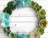18 quot Felt Succulents Wreath Felt Wreath Felt floral wreath wreath for Front Door Every day wreath Modern wreath