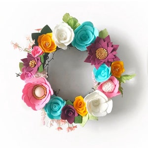 Wreath for Front door all year round / 12 inches Felt flower wreath / Floral wreath / Flower wreath / Spring wreath / Every day wreath