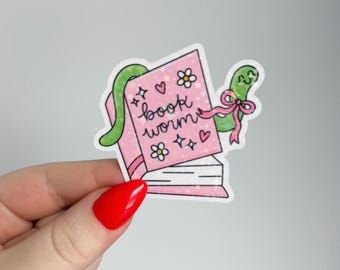 Sticker ver de livre | Sticker livresque rose holographique pour Kindle