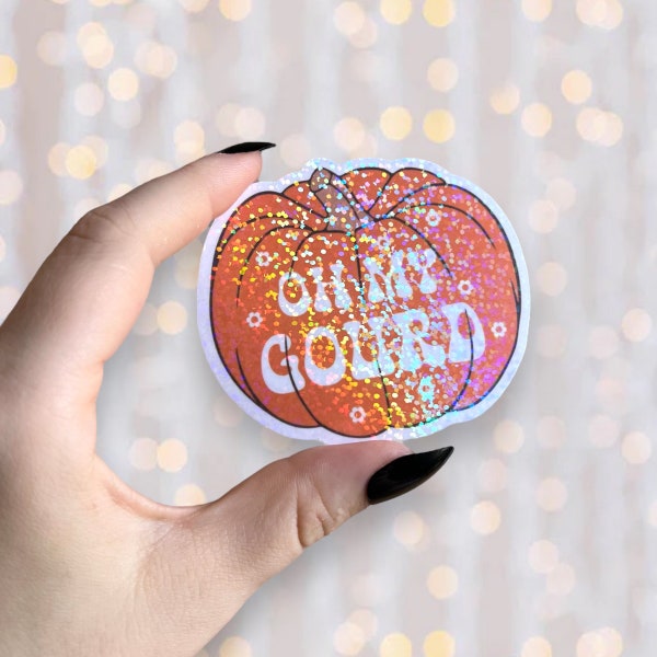 Pumpkin Sticker | Holographic Oh My Gourd Sticker | Waterproof Kindle Laptop | Vinyl Glitter Retro Sticker