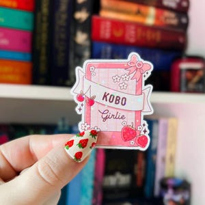 Kobo Sticker | Strawberry Kobo Girlie Holographic Kobo Sticker | Pink Kobo Sticker | Vinyl Glitter Sticker | Bookish Sticker for Reader