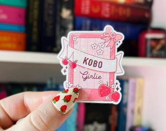 Pegatina Kobo / Pegatina holográfica Kobo de fresa para niña / Pegatina Kobo rosa / Pegatina de vinilo con purpurina / Pegatina de libros para el lector