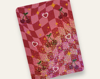 Kindle Case Insert | Holographic Case Insert for E-Readers | Pink, Red Cherries | Bookish Gifts | Glitter Cardstock Decor