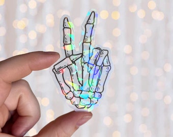 Skeleton Peace Sticker // Holographic Waterproof Kindle Laptop