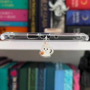 Ghost Mug Charm | Cozy Pumpkin, Ghost USB-C Accessory | Halloween Kindle Charm | Fall Book Lover Gift | Kobo, iPhone, iPad Plug Charm