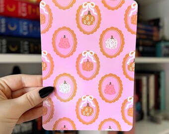 Gerahmte Kindlein Einsatz | Coquette Herbst Kürbis-Muster-Einsatz | Rosa Holographischer Karton Kindle Kobo Hülle | Herbst Girly Dekor