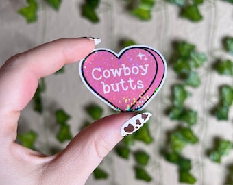 Cowboy Sticker | Holographic Cowboy Butts Heart Sticker | Waterproof Kindle, Laptop | Vinyl Glitter Sticker
